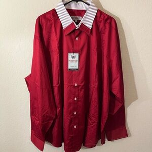 Red International Report Mens Dress Shirt Long Sleeve, White Collar & Cuffs, 3XL